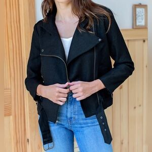 NWT Emerson Fry Irving Moto Jacket in Black Linen, Size 4